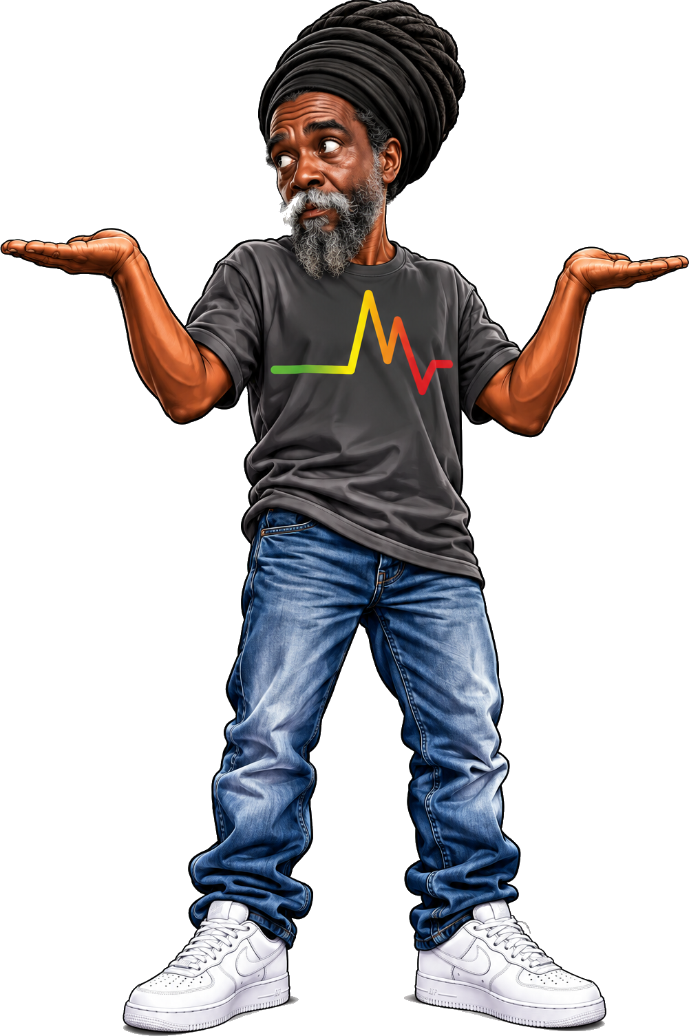 Cartoon Rasta mascot inviting you to download the Reggae Vibe Radio app